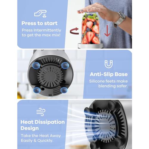 Ganiza Smoothie Blender, 900W Blenders for Shakes and Smoothies, 15-Piece Personal Blender and Grinder Combo for Kitchen, Smoothies Maker with 4 BPA-Free Portable Cup, Nutritious Recipe