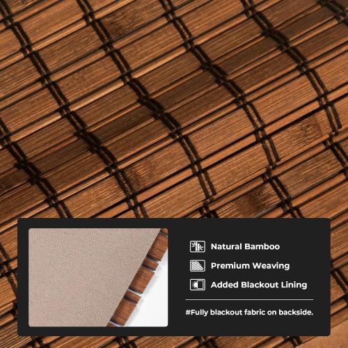 UNISHADES Cordless Bamboo Roman Shades for Windows, 100% Blackout Backing Fabric for Light Blocking, 36 W × 64 H - Penang Teak