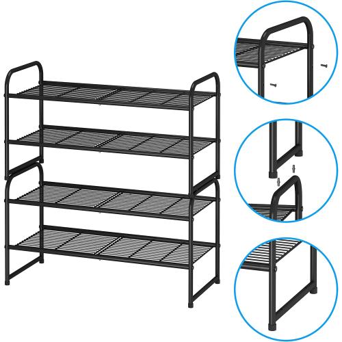 Simple Trending 2-Tier Stackable Shoe Rack, Metal Shoe Shelf Storage Organizer, White