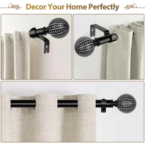 KAMANINA Black Curtain Rods for Windows 66 to 120 Inch Heavy Duty