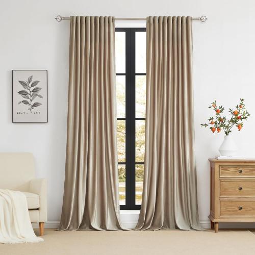 Size 84 Set of 2 Color beige 100% Full Blackout Champagne Beige Velvet Curtains 84 inch Long for Living Room,Set of 2 Liner Rod Pocket Back Tab Thermal Window Curtains Room Darkening Heavy Decorative Curtains Drapes for Bedroom