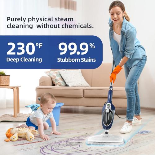 GorFanty Steam Mop - 10-in-1 Floor Steamer MultiPurpose Steam Cleaner | Detachable Handheld for Hardwood/Tile/Laminate All Floors Carpet Cleaning with 11 Accessories for Whole Home Use(Blue) ‼️used‼️