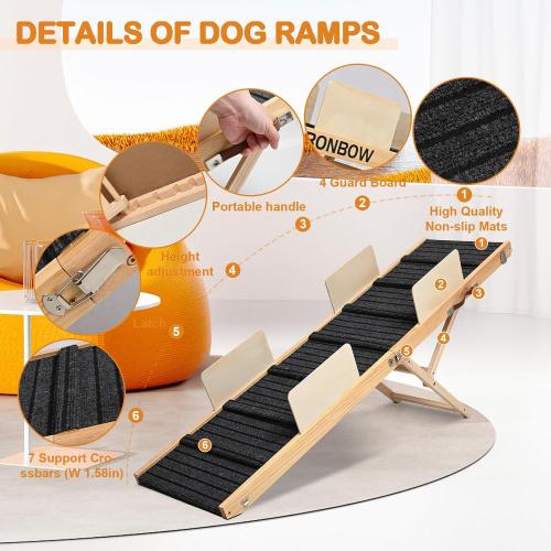Upgraded Dog Ramp for Bed, Couch, Car, Foldable Pet Ramp, Non-Slip Pad & Safety Baffle-6 Adjustable Height 12 to 30, Portable Stable Pet Steps for Small & Medium Old Dogs & Cats