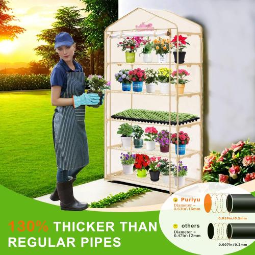 Beige Garden 50% Extra Wide Mini Greenhouse 5 Tier Portable Plant Green House 40 in Wide -Sturdy Gardening Shelves with PE Cover & Roll-Up Zipper Door-19″W. x 40″L. x63″H(PLGH1005OWP)