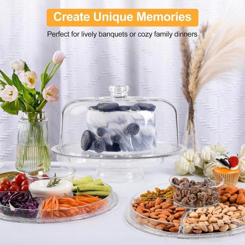 Acrylic Cake Stand with Dome Lid, 12.2 Inch 6-in-1 Clear Cake Plate Carrier with Handle, Crystal Display Holder with Cover for Birthday Parties, Weddings, Cupcakes, Fruit Platter & Home Baking Gift