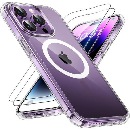 TAURI 3 in 1 for iPhone 14 Pro Max Case, Compatible with MagSafe [Not-Yellowing] with 2X Screen Protector, Military-Grade Protection, Magnetic Case for iPhone 14 Pro Max 6.7, Clear