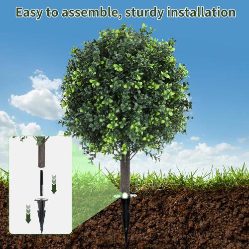 27.2 Artificial Boxwood Topiary Set of 2 with Spike, Fake Plants Boxwood Balls Greenery Bushes, Uv Resistant Artificial Outdoor Plants Shrubs for Front Porch Decor, Home Faux Plants Indoor