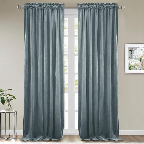 StangH Stone Blue Velvet Drapes 105 inches Elegant Room Darkening Drapes for Bedroom/Living Room, Heavy Soft Thermal Curtains Home Decor, W52 x L105, 2 Panels