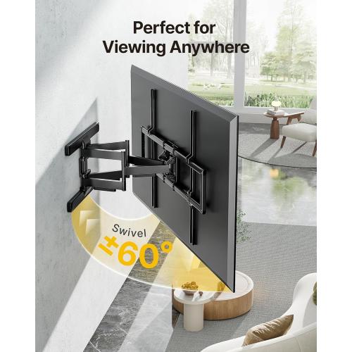 monTEK Heavy Duty Full Motion TV Wall Mount for 43–100 Inch TVs Pre-Assembled Bracket with Tool-Free Tilt Swivel & Extension Max VESA 800x600, 150lbs 4X Strength Tested Fits 16/18 Inch Studs