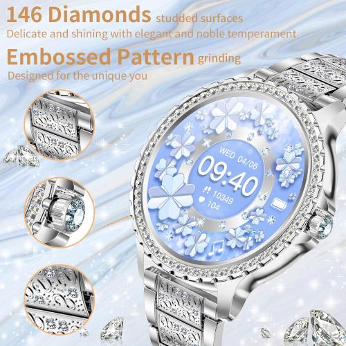 Smart Watch for Women with Diamonds (Answer/Make Call),1.32''Full Screen Smart Watch for Android /iOS,Fitness Tracker with Heart Rate/Blood Oxygen/Sleep Monitor/AI Voice Watches for Women,3 Straps