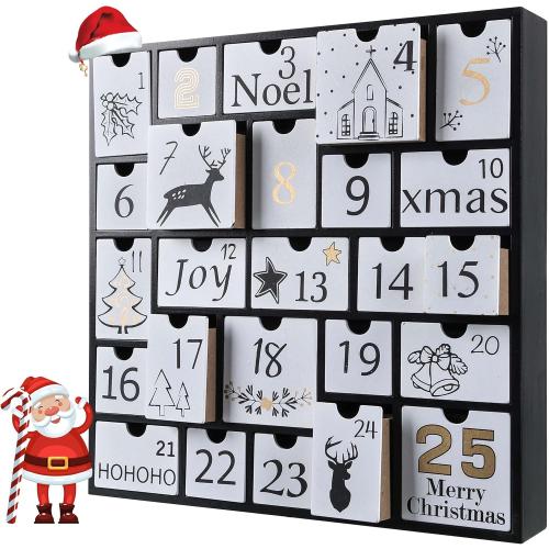 SUNGIFT Christmas Wooden Advent Calendar Boxes with 25 Drawers and Numbers to Fill 2025, DIY Countdown Advent Calendar Decoration Xmas Gift for Kids, Adults, Family, Friends