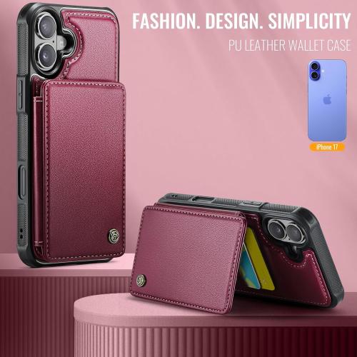 Vinich for iPhone 17 Wallet Case with Card Holder, RFID Blocking Credit Slots Kickstand Shockproof Phone Cover Fit for iPhone 17 6.3 Wine Red