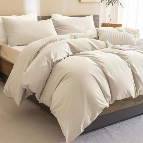Sanracie Cotton Comforter King Size,Solid Color Bedding Comforter Set Linen Feel Textured 3 Pieces(1 Wheat Bed Comforter   2 Pillowcases) Soft Lightweight Neutral King Bedding All Season