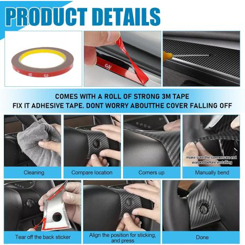 9PCS Dashboard Trim Cover and Door Trim Panel, Steering Lever Cover and Steering Wheel Trim Cover Compatible with Tesla Model 3 (2021-2023) Model Y (2019-2024) Interior (Matte Carbon Fiber Pattern)