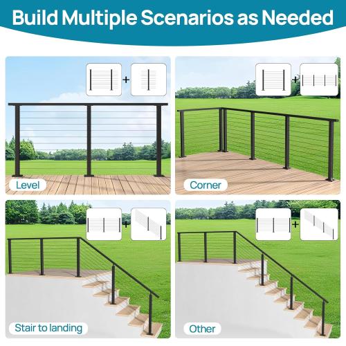 Size 36 Complete Set 10-15FT Stair Cable Railing System Black Stainless Steel Stair Railing Post Kit with Adjustable Top for 25-35 Degrees No Handrail for Indoor Outdoor Deck Stairway DIY HU02