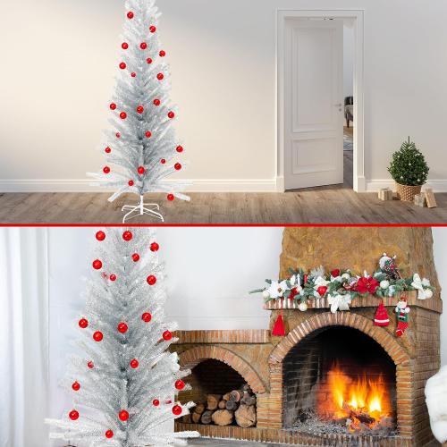 7 ft Mid Century Modern Aluminum Christmas Tree Artificial Retro Silver Xmas Tree Fake Tinsel Christmas Trees for Home Office Xmas Party Decor