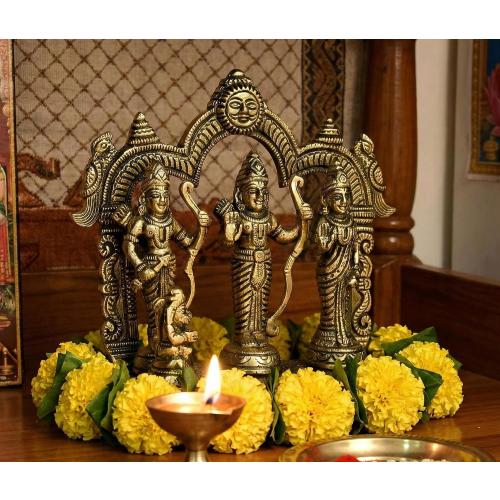 StonKraft - Brass Ram Darbar Includes Rama, Sita, Laxman, Hanuman Murti Idol Statue Figurine | 6.75 inches