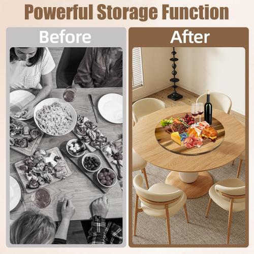26'' Acacia Wooden Lazy Susan with 360 Rotation for Dining Table Top,Extra Large Wooden Serving Tray with Heavy Duty Rotating Wheel for Kitchen,Dining Table