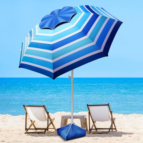 8FT Large Beach Umbrella with Level 7 Wind Resistance, Sand Anchor, Portable Outdoor Umbrella with UPF50  UV Protection, Tilt Sun Shelter for Beach, Patio, Yard