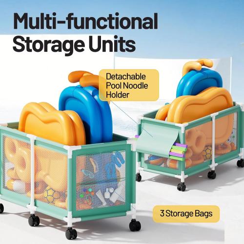 280 Gallon 69 Pool Storage Bin XXL Extra Large Swimming Pool Float Storage Bin, Pool Noodles Holder, Toys, Floats, Balls and Floats Equipment Mesh Rolling Bin for Garden Lawn, 69 Lx32 Wx35 H