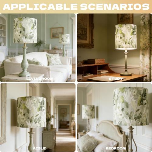 PAPAYA Lamp Shades Set of 2 10 D x 9 H Green Floral Drum Shade