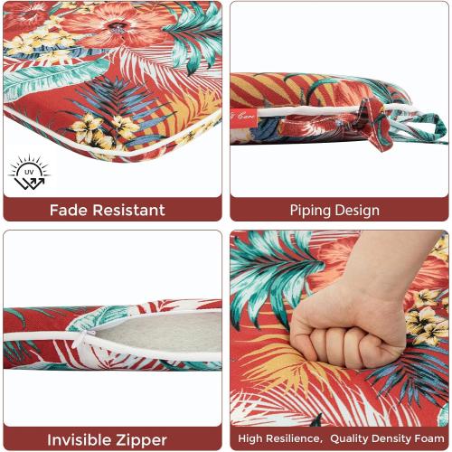 Indoor/Outdoor Chair Cushions 17X16X2 with Ties for Dining Chairs Set of 2, Waterproof U-Shaped Chair Pads, Foam Seat Cushions for Patio Kitchen Garden Office-Chili Red Floral