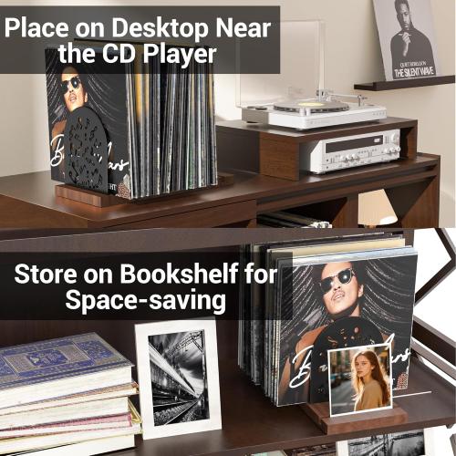 Vinyl Record Storage, Record Holder for 70-100 LP, Solid Pine Wood Vinyl Holder Record Stand, Sturdy Organizer Display Shelf for Collectibles, Album Covers, Magazine File, Books, Picture Ledge, Decor