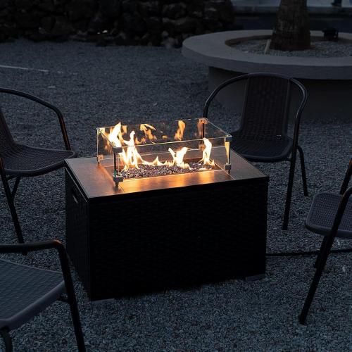 35 lbs Black Fire Glass for Propane Fire Pit, 1/2 Inch Fire Pit Glass Rocks for Gas Fireplace, Reflective Glass Rocks for Fire Pit Table