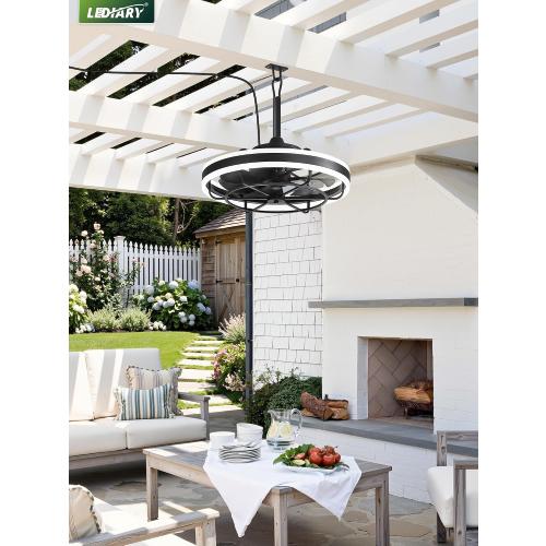 LEDIARY 20 Outdoor Ceiling Fans with Light, IP65 Waterproof Gazebo Fan with Hanging Hook, App Control for 3CCT Dimmable, Caged Plug in Ceiling Fan with Hanging Hook for Patio, Porch, Pergola