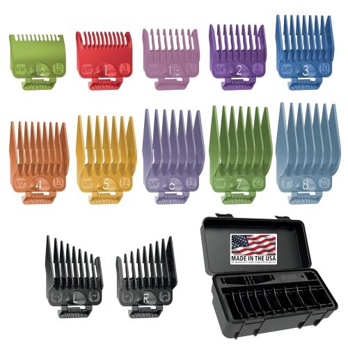 Wahl Clipper Genuine Secure-Fit™ Attachment Guard Organization Kit with Color Pro Colored Hair Clipper Guide Combs, 14 Piece Premium Storage Kit Hair Clippers, Multicolor - 3291-100