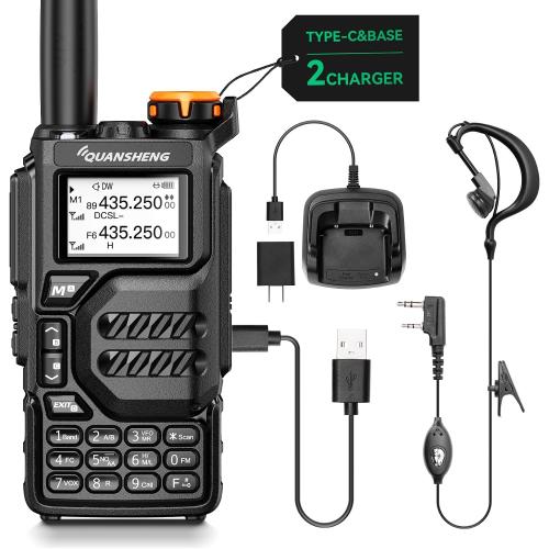 QUANSHENG UV-K5 Walkie Talkie Dual Band 5W Rechargeable Two Way Radio NOAA Emergency Weather Receiver with Type-C Charging Cable, Headset (Black 1 Pack)