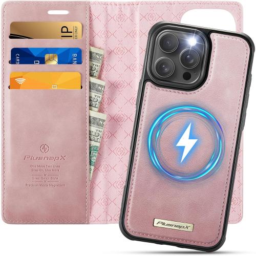 Wallet Case for iPhone 16 Pro Max Compatible with Magsafe, 2-in-1 PU Leather Flip RFID Blocking Card Holder Stand Shockproof Magnetic Detachable Cover for iPhone 16 Pro Max Case 6.9, Pink