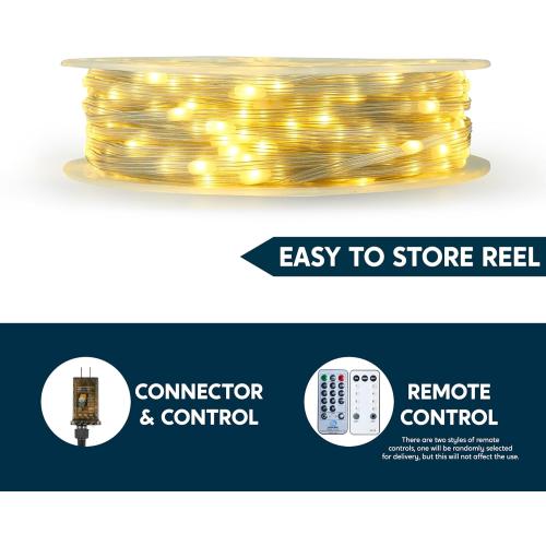 Joiedomi 1200 LED Christmas Lights Outdoor,394 FT Warm White Christmas Tree Lights with 8 Modes Timer, PVC Clear Wire String Lights with Reel for Indoor Outdoor Holiday Xmas Eve Night Decorations