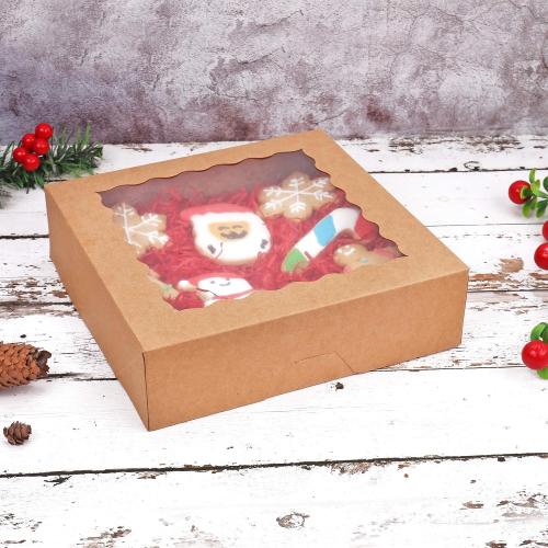 Tcoivs 30-Pack Pie Boxes 10 x 10 x 2.5, Bakery Boxes with Window, Auto-Popup Cookie Boxes for Muffins, Donuts and Pastries (Brown)