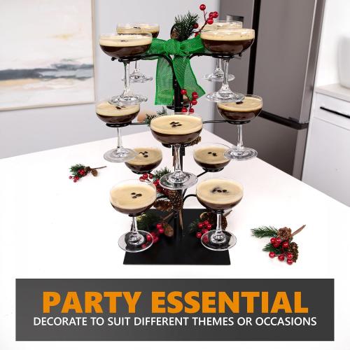 Cocktail Tree Stand - Holds 12 Glasses, Compatible with Champagne Glasses up to 9 Tall - Drink Tree and Champagne Tower Stand - Hosting Essentials
