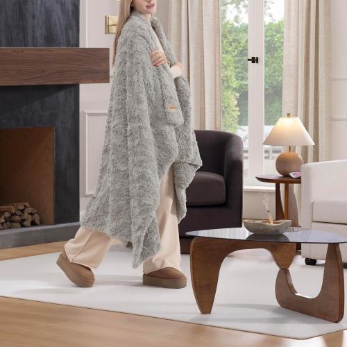 UGG Adalee Faux Fur Throw Blanket for Couch, Cozy Fuzzy Blanket for Chair or Bed, Easy Care Reversible Fluffy Throw, Luxury Home Decor, 50-inch x 70-inch, Seal Grey