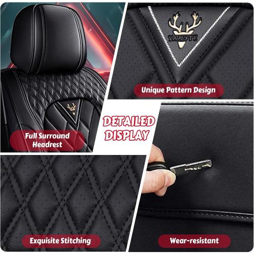 Seat Covers for Ram 1500,Full Set, Leather,Black | Waterproof,Leather,Lumbar Muscle Pain Healing Function,Airbag Compatible