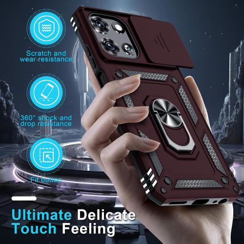for Moto G 2026/2025 Case,Moto G Play 2026 Case Built in Slide Camera Cover | with Tempered Glass Screen Protector Finger Ring Holder Kickstand,Heavy Duty Shockproof Full Body Phone Cover,Wine Red