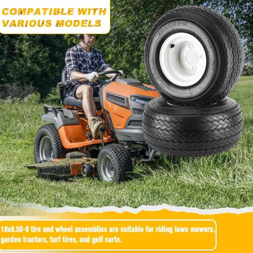 2PCS 18x8.50-8 Lawn Mower Tires with Rim, 18x8.5-8 Tire and Wheel for Riding Lawn Mowers Garden Tractor Turf Tires Golf Carts, 815lbs Capacity, 4 Ply Tubeless