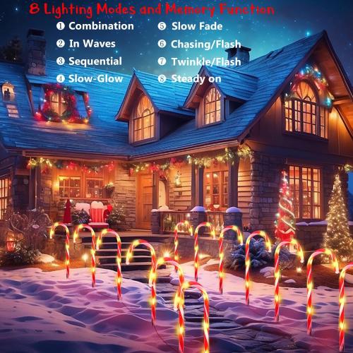 24 Pack Christmas Candy Cane Lights, Christmas Decorations Outdoor Waterproof with 8 Lighting Modes & Memory Function, Plug in Pathway Light for Outside Path Walkway Party Garden Yard Patio Xmas Decor