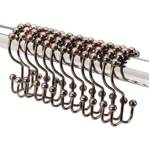 2lbDepot Shower Curtain Rings Hooks - Bronze Finish - Premium 18/8 Stainless Steel - Oil Rubbed Double Hooks with Easy Glide Rollers Rust Resistant - Six Finishes Available - Set of 12 for Shower Rod