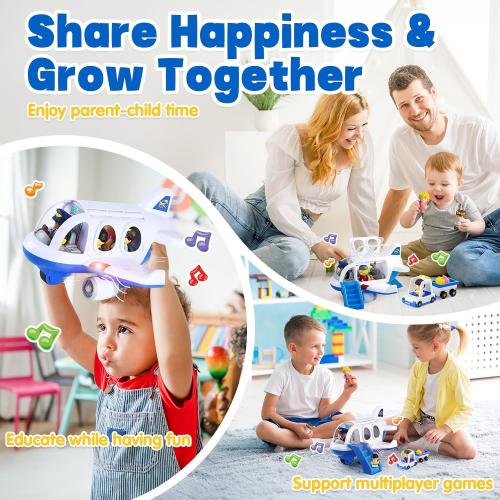 PLAY Airplane Toy for Kids - Toddler Airplane Toys Travel Plane Toys for Kids 2  Years Old with Small Figures & Baggage Carrier, Musical Toy Airplane with Lights for Boys Girls Gifts Birthday (Blue)