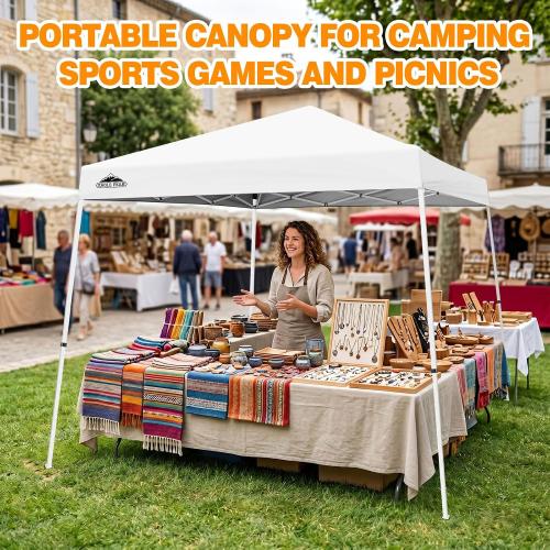EAGLE PEAK 10x10 Slant Leg Pop-up Canopy Tent Easy One Person Setup Instant Outdoor Beach Canopy Folding Portable Sports Shelter 10x10 Base 8x8 Top (White)