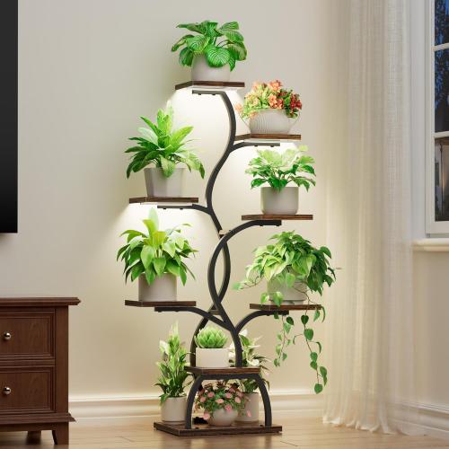 Plant Stand Indoor with Grow Light - 8 Tiered Plant Shelf Indoor, Corner Plant Stand, 49 Tall Plant Shelf with Lights for Indoor Growing, Lighted Flower Holder for Living Room, Balcony, Black