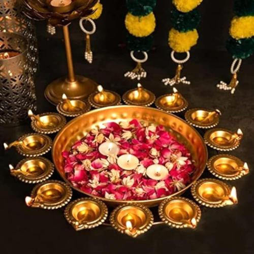 KIH Urli Bowl Flower Shape Floating Flowers & Tea Light Candles for Home Décor Housewarming Items (16 Inch)