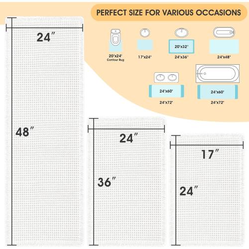 IM HOME Waffle Bath Mat Set 3 Piece White,Woven Modern Bath Rug Mats, Absorbent Non Slip Bath Floor Mat, Soft Washable Boho Bath Rugs with Tassels for Bathroom, Bedroom, Kitchen,Tub