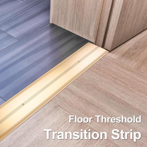 Aluminum Metal Door Threshold, Floor Transition Strip, 36'' L x 4'' W x 0.1'' H, Flat-Profile Threshold, Flooring Gaps Carpet Vinyl Wood, Stylish Doorway Transition Draft Protection (Gold)