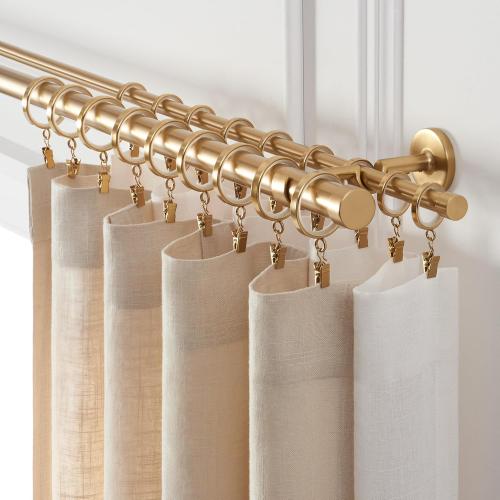 MODE Cambria Designer Series - Premium 3 foot Custom Double Curtain Rod - 1-1/8 inch Large Diameter - Non-Adjustable for a Seamless Look - Premium Designer Brackets and End Caps - Brushed Gold Finish