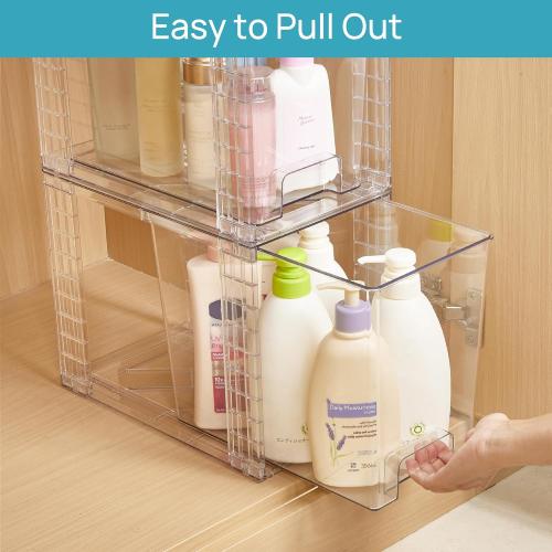 Vtopmart 4 Pack Clear Stackable Storage Drawers,9.7 High Plastic Organizers Bins for Skincare, Bathroom Supplies,Ideal for Cabinet,Undersink,Vanity,Kitchen,Pantry Organization