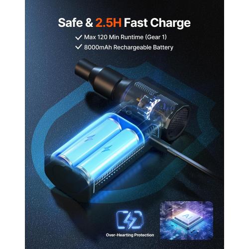 Compressed Air Duster, 130,000RPM Ultra-Powerful Cordless Electric Air Duster with 8000mAh Rechargeable Battery, 4-Gear Adjustable Air Blower for Keyboard, Computer, Car, Home Cleaning